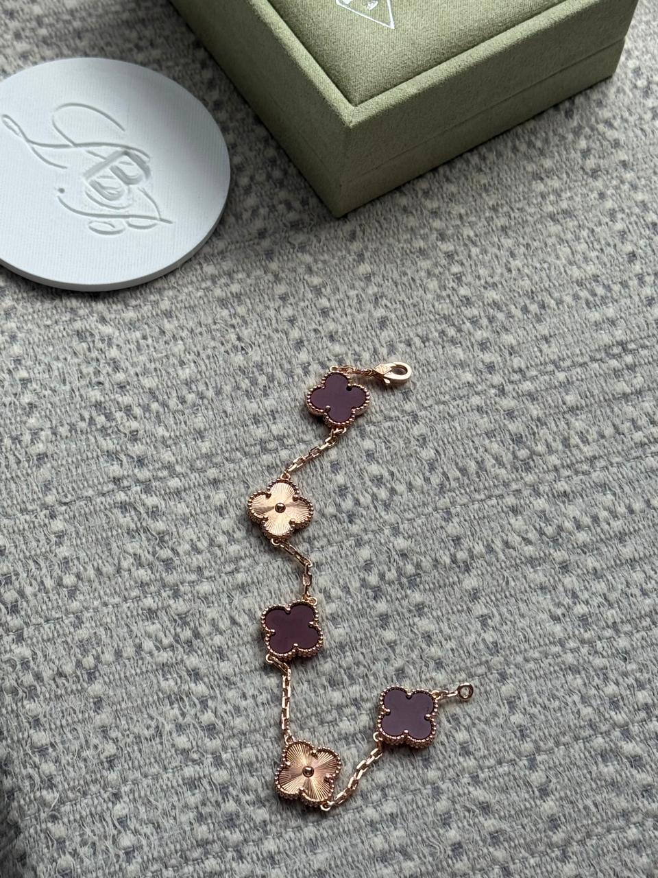VCA Bracelet - Purple Rose Gold, deep purple clovers on rose gold