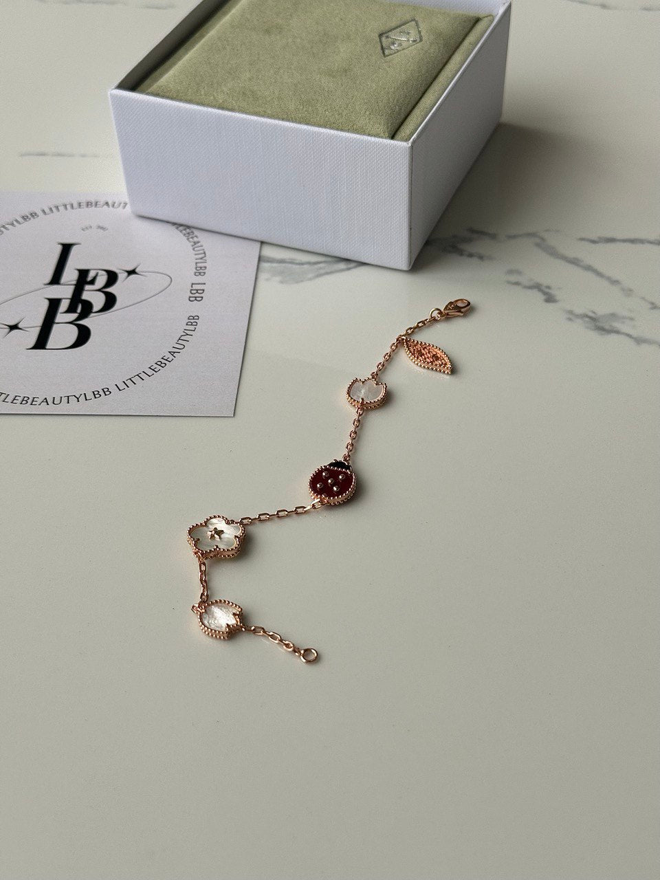 VCA Bracelet - Lady Bug, flat lay with gift box
