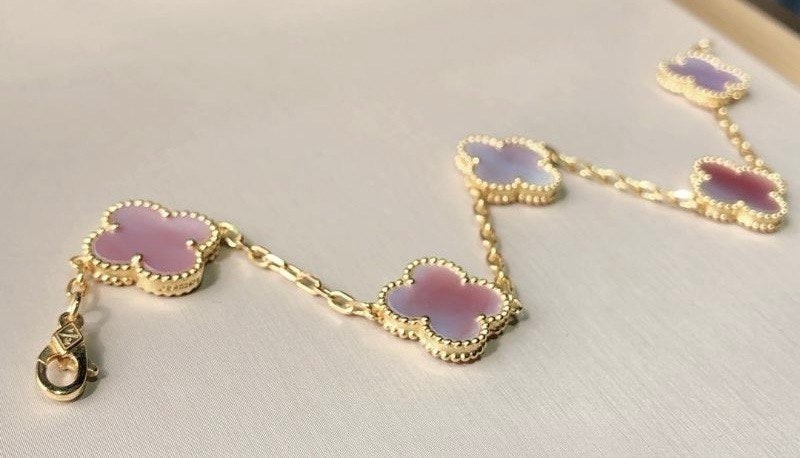 VCA Bracelet - lavender clovers on yellow gold
