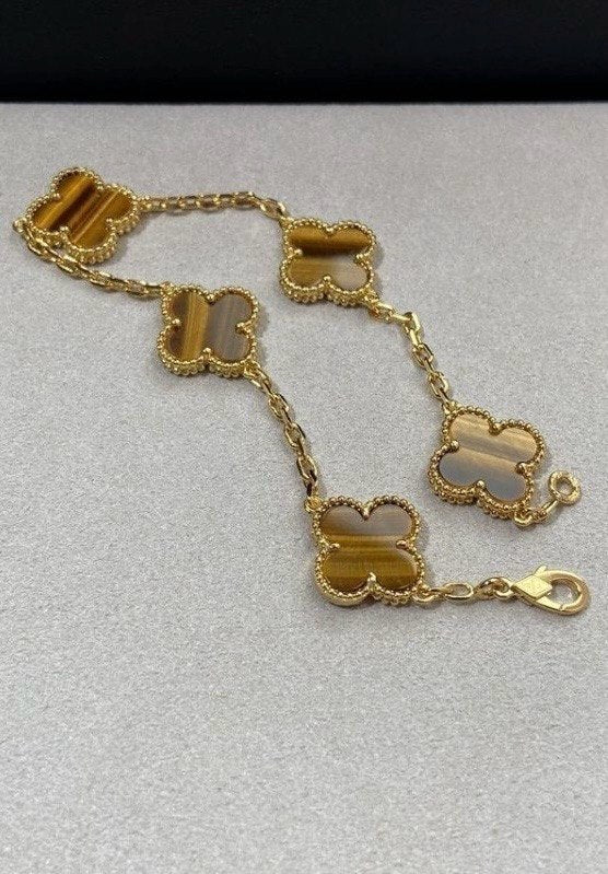 VCA Bracelet - tiger's eye clovers on yellow gold