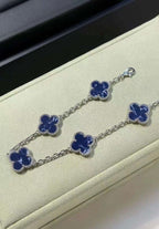 VCA Bracelet - blue stone clovers on silver in the presentation case
